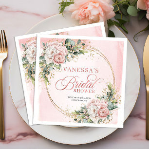 Guardanapo De Papel De Jantar Romântico Aquarela Rosa Claro Eucalipto Noivado  