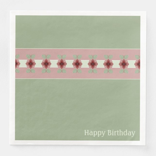 Guardanapo De Papel De Jantar Rosa Com Verde Claro (Frente)