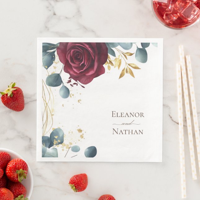 Guardanapo De Papel De Jantar Rosa vermelha Modern Boho Casamento de Verão com A (Insitu)