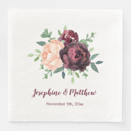 Guardanapo De Papel De Jantar Rosas Burgundy Peach Peony Buquê Casamento Napkins