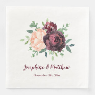 Guardanapo De Papel De Jantar Rosas Burgundy Peach Peony Buquê Casamento Napkins
