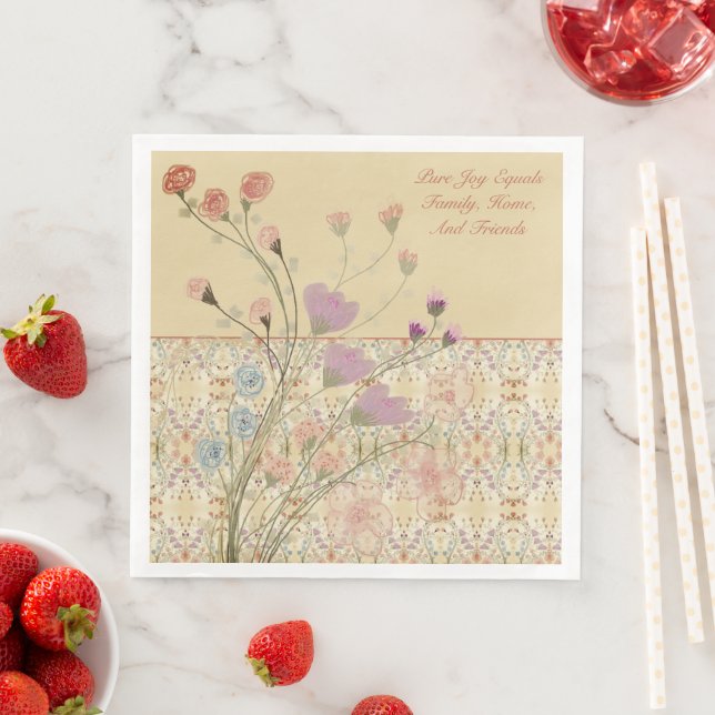 Guardanapo De Papel De Jantar Roxo e Bege Floral (Insitu)
