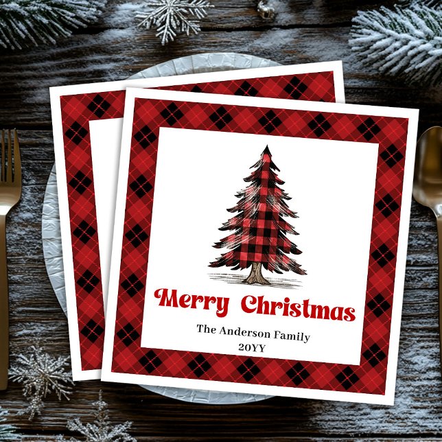 Guardanapo De Papel De Jantar Rustic Buffalo Christmas Tree Napkin Personalized (Rustic Buffalo Christmas Tree Napkin Personalized)