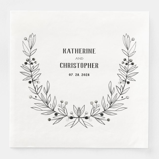 Guardanapo De Papel De Jantar Rustic Dratic Stem Leaf Berries Wreath Crest (Frente)