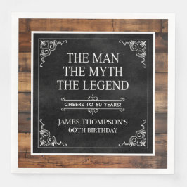 Guardanapo De Papel De Jantar Rustic Man Myth Legend 60th Birthday Black
