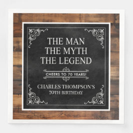 Guardanapo De Papel De Jantar Rustic Man Myth Legend 70 Birthday Black