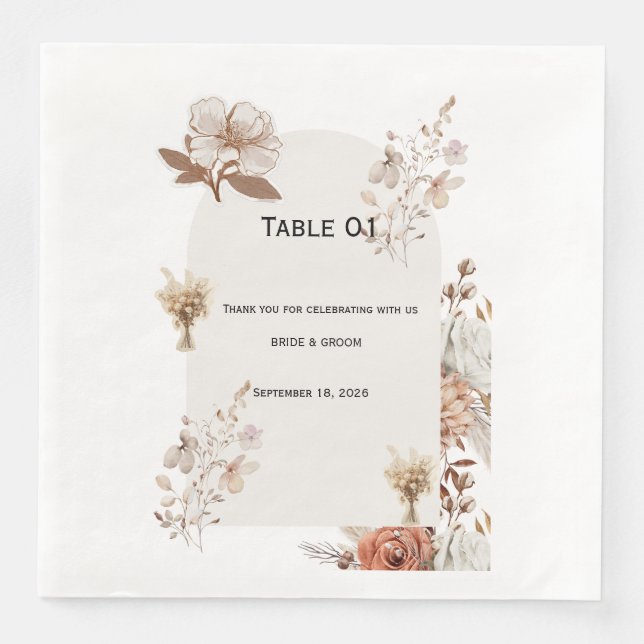 Guardanapo De Papel De Jantar Rustic Neutral Wedding Table Numbers (Frente)