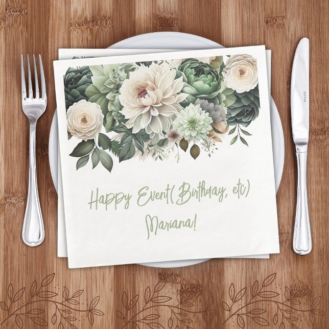 Guardanapo De Papel De Jantar Sage Green Floral Party Napkins (Criador carregado)