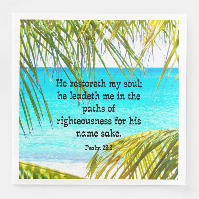 Guardanapo De Papel De Jantar Salmo 23:3, Escritura: Ele restaura minha alma... (Frente)