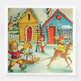 Guardanapo De Papel De Jantar Santa Claus Elves - Natais vintages Ilustração N