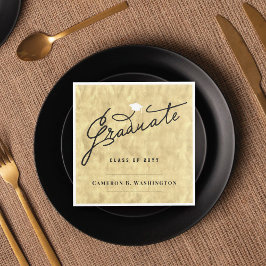 Guardanapo De Papel De Jantar Script de Graduada Elegante Folha Dourada Festa de