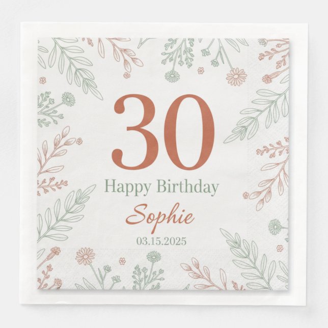 Guardanapo De Papel De Jantar Script Moderno e Elegante Feliz Aniversário Papel  (Frente)