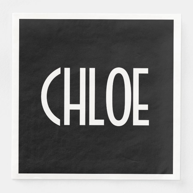 Guardanapo De Papel De Jantar Seu Nome, Texto Branco Negrito | Preto (Frente)