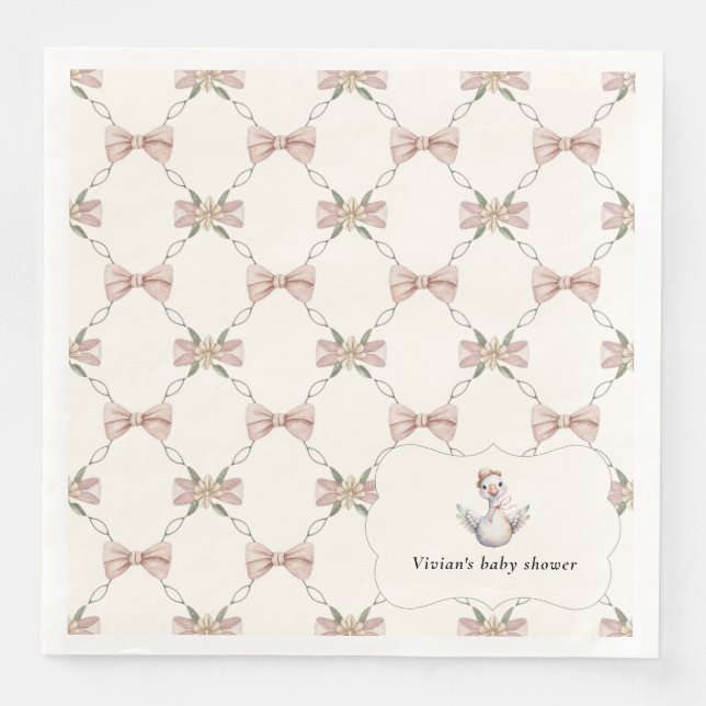 Guardanapo De Papel De Jantar Silly Goose Preppy Bow Baby Shower (Frente)