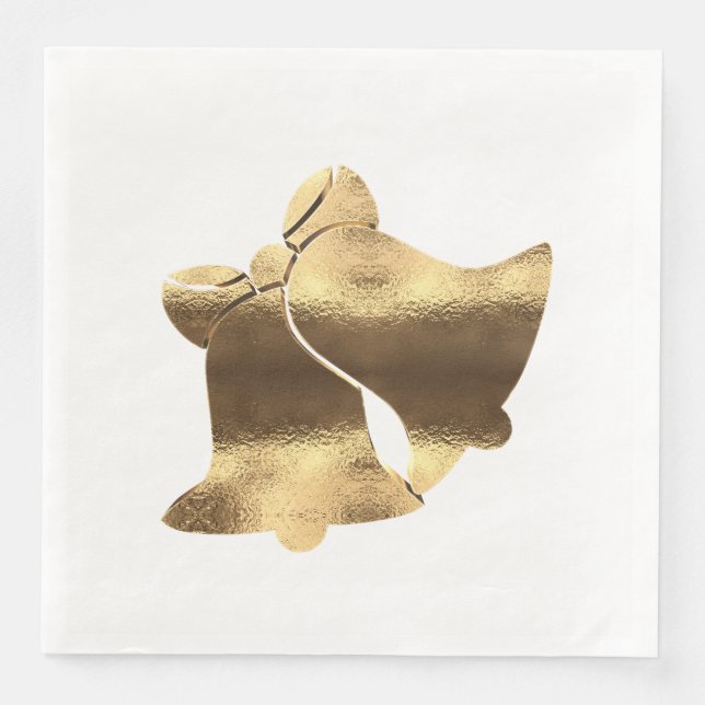 Guardanapo De Papel De Jantar Sinos de Natal Branco e Dourado Elegante Festivo (Frente)