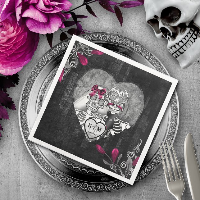 Guardanapo De Papel De Jantar Skeletons Gothic Wedding Burgundy ID866 (Criador carregado)