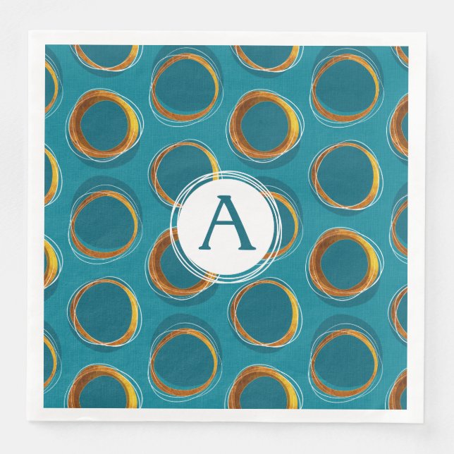 Guardanapo De Papel De Jantar Solar Eclipse Mid-Century Modern - Blue and Gold (Frente)