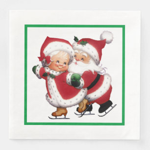 Guardanapo De Papel De Jantar Sr. e Sra. Claus patinando no gelo