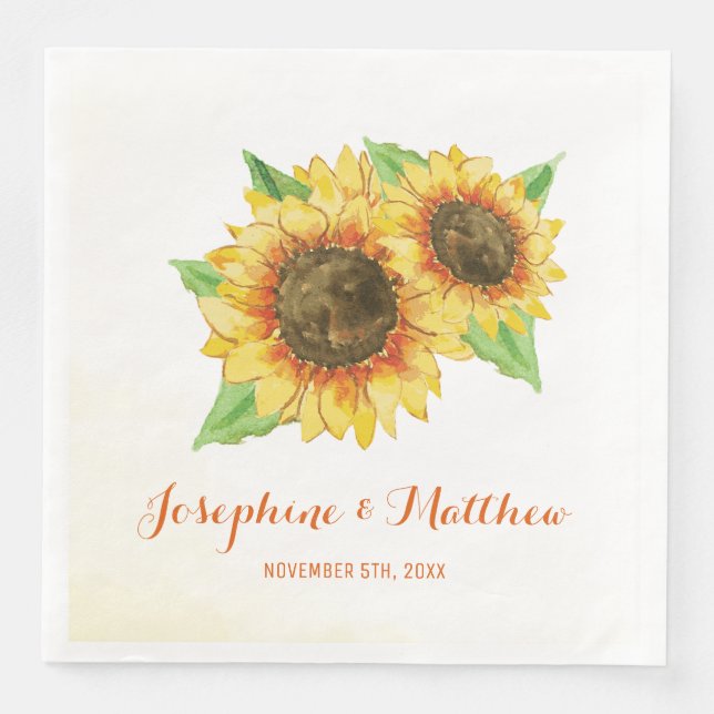 Guardanapo De Papel De Jantar Sunflower Watercolor Weding (Frente)