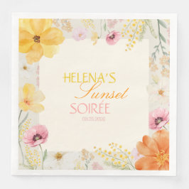 Guardanapo De Papel De Jantar Sunset Soirée Floral Pastel Rosa, Laranja, Amarelo