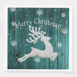 Guardanapo De Papel De Jantar Teal Rustic Christmas Reindeer Paper Napkin