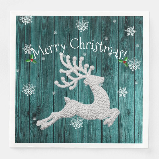 Guardanapo De Papel De Jantar Teal Rustic Christmas Reindeer Paper Napkin (Frente)