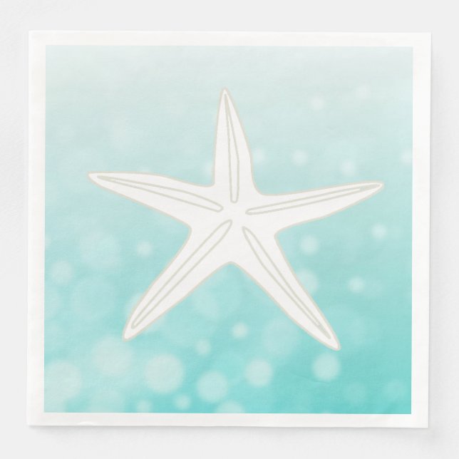 Guardanapo De Papel De Jantar Teal Starfish Praia Pensava Casamento Napkins (Frente)