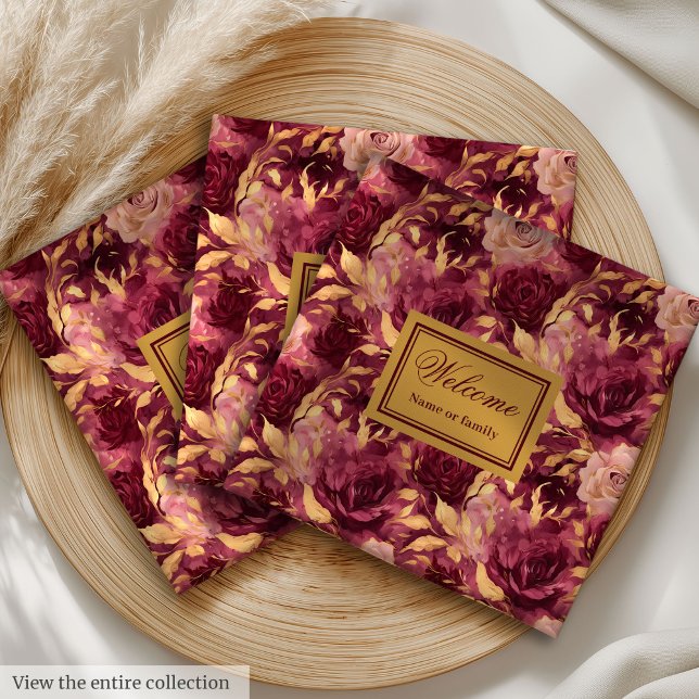 Guardanapo De Papel De Jantar Tela Personalizada Dourada do Borgonha Blush Elega (Elegant Blush Burgundy Gold Personalized Cloth Paper Dinner Napkins)