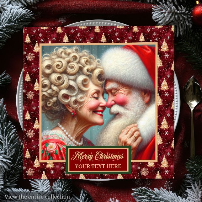 Guardanapo De Papel De Jantar Tema de Natal Verde Dourado Vermelho do Papai Noel (Santa Claus Napkins Red Gold Green Christmas Theme)