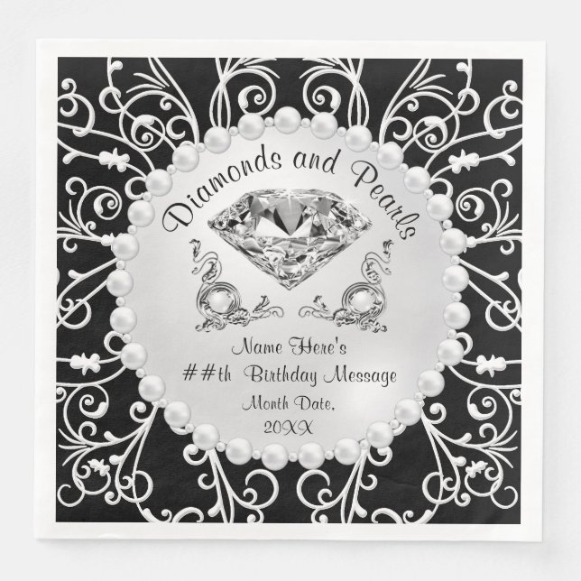 Guardanapo De Papel De Jantar Tema do Partido Diamantes e Pérolas Napkins (Frente)
