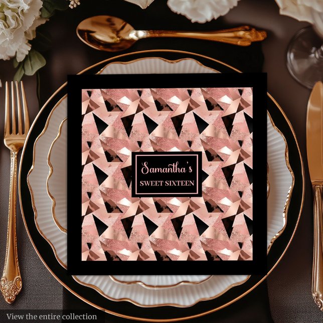 Guardanapo De Papel De Jantar Trendy Napkins Shimmering Rosa Dourado e Preto (Trendy Napkins Shimmering Rose Gold & Black)