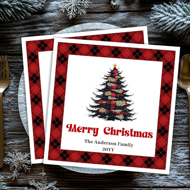 Guardanapo De Papel De Jantar Trendy Red Black Plaid Napkin Custom Christmas (Trendy Red Black Plaid Napkin Custom Christmas)
