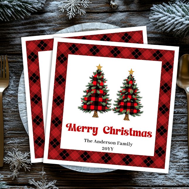 Guardanapo De Papel De Jantar Trendy Red Black Plaid Napkin Personalized (Trendy Red Black Plaid Napkin Personalized)