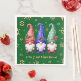 Guardanapo De Papel De Jantar Trio Festivo de Gnomos de Natal com Flocos de Neve