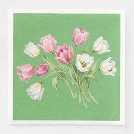 Guardanapo De Papel De Jantar Tulipas de jardim de primavera. Verde 