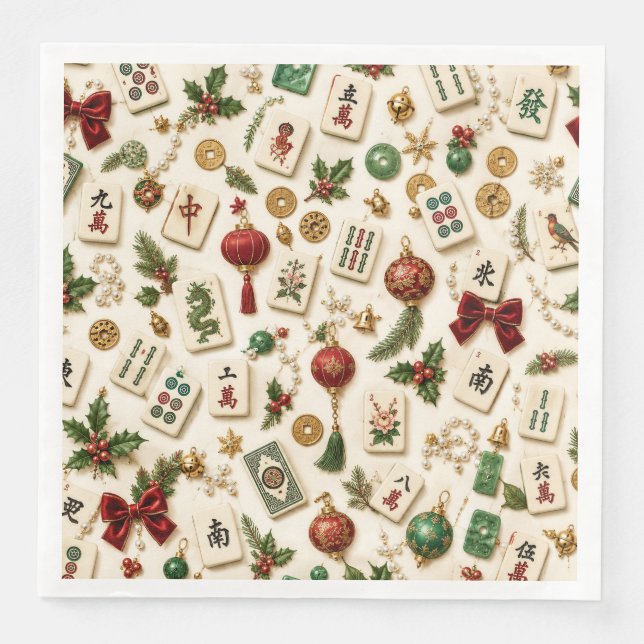 Guardanapo De Papel De Jantar Um Natal de Mahjong  (Frente)