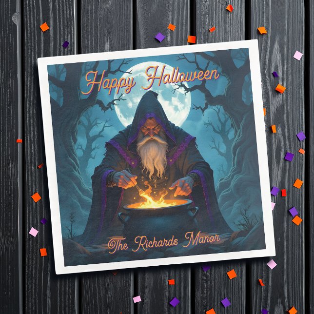 Guardanapo De Papel De Jantar Um Warlock preparando uma festa de Halloween (Criador carregado)