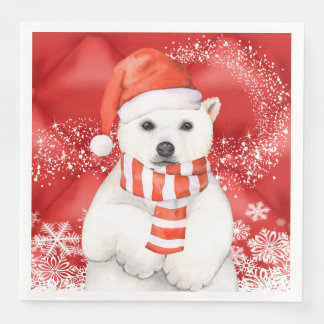 Guardanapo De Papel De Jantar urso polar num boné papai noel - flocos de neve co