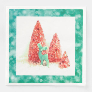Guardanapo De Papel De Jantar Veado de Natal com Quadro Aqua