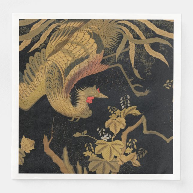 Guardanapo De Papel De Jantar Vintage Japonês Phoenix Gold Black Bird (Frente)