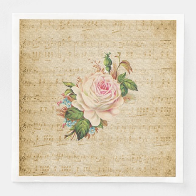 Guardanapo De Papel De Jantar Vintage Rosa e Musical Notes Paper Jantam Napkin (Frente)