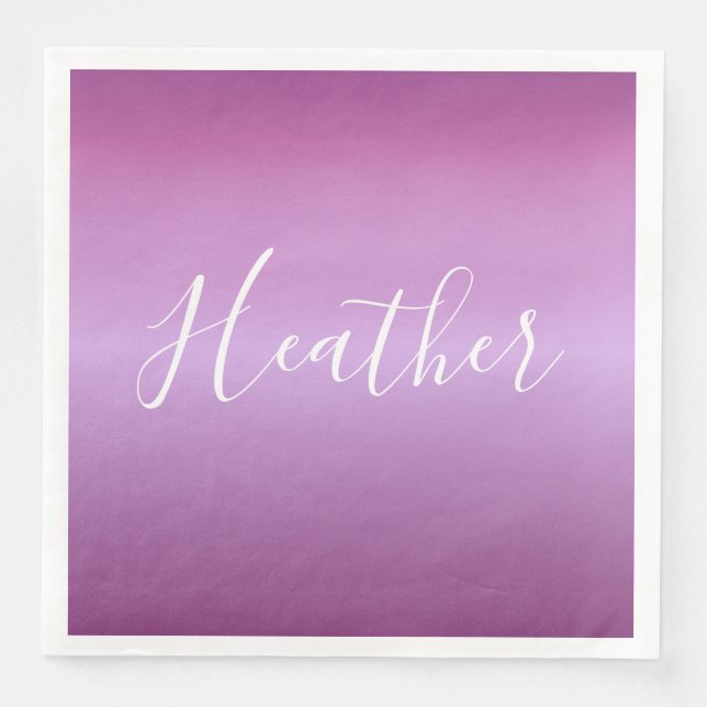 Guardanapo De Papel De Jantar Violeta Roxa e Script Branco Personalizado (Frente)