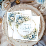 Guardanapo De Papel De Jantar Watercolor Dusty Blue Floral Gold Shower Napkins<br><div class="desc">✅ For matching items search 237Y in my collections ✅ Celebrate in style with these elegant bridal shower paper napkins featuring watercolor dusty blue flowers, soft eucalyptus greenery, and a shimmering gold glitter frame. Designed with romantic script lettering, this boho floral theme is perfect for modern, chic, or garden bridal...</div>
