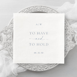 Guardanapo De Papel De Jantar White Wedding Napkin with Dusty Blue Text