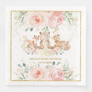 Guardanapo De Papel De Jantar Woodland Blush Pink Floral Chá de fraldas Noturno