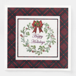 Guardanapo De Papel De Jantar Xadrez Vermelha Feliz Feriados