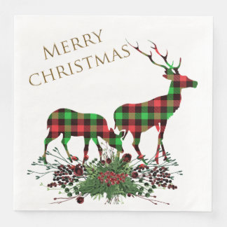 Guardanapo De Papel De Jantar Xadrezes Reindeers Feliz Natal e Verde