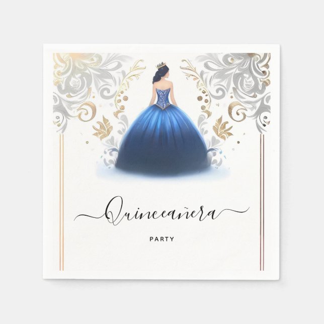 Guardanapo De Papel De Ombre ivory Ice Sky Dourado Royal Quinceanera (Frente)