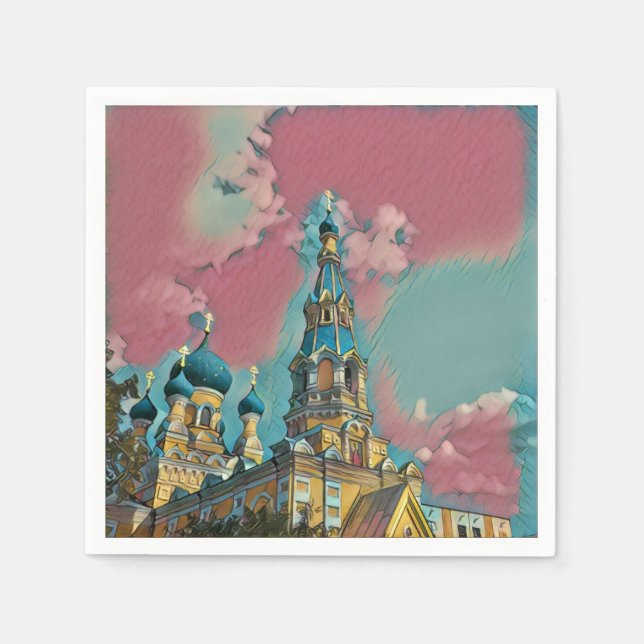 Guardanapo de papel de pintura de igreja rosa e tu (Frente)