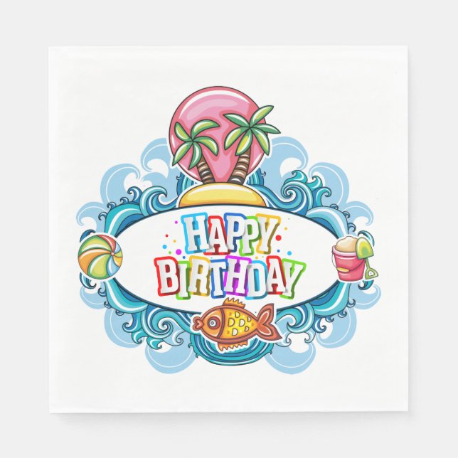 Guardanapo de papel de praia de aniversário feliz (Frente)